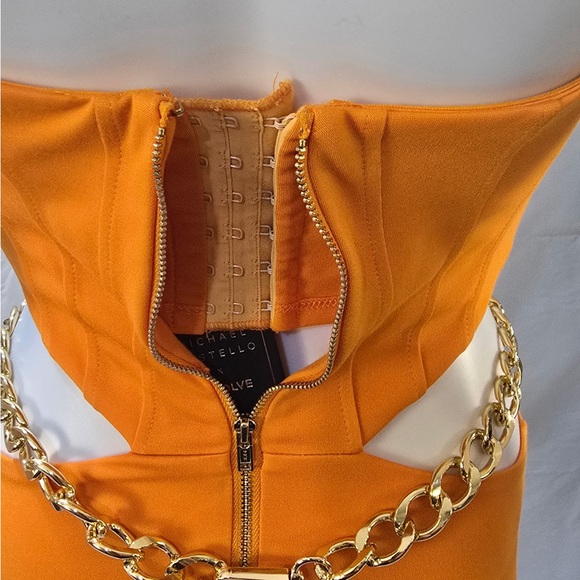 Michael Costello x REVOLVE NWT Strapless Orange Dress w/ Chain Detachable belt - Picture 3 of 5